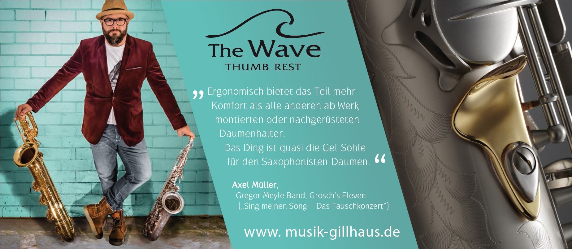 Daumenhalter Saxophon The Wave M versilbert