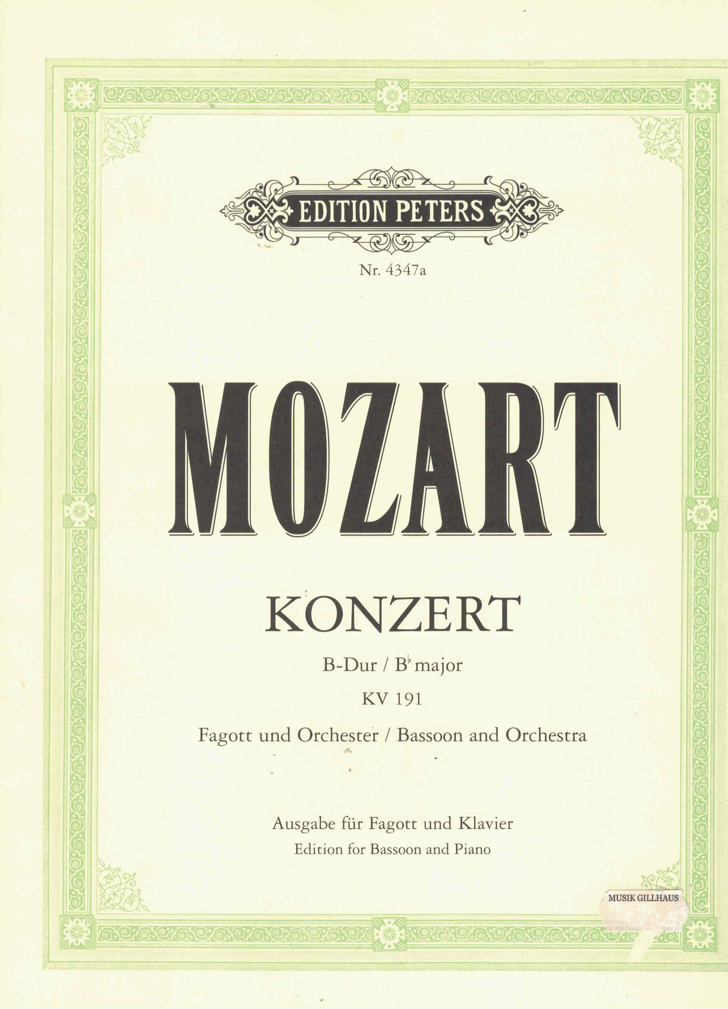 Konzert 1 Bb Dur KV 191 (186e) - Mozart, Fagott/Klavier