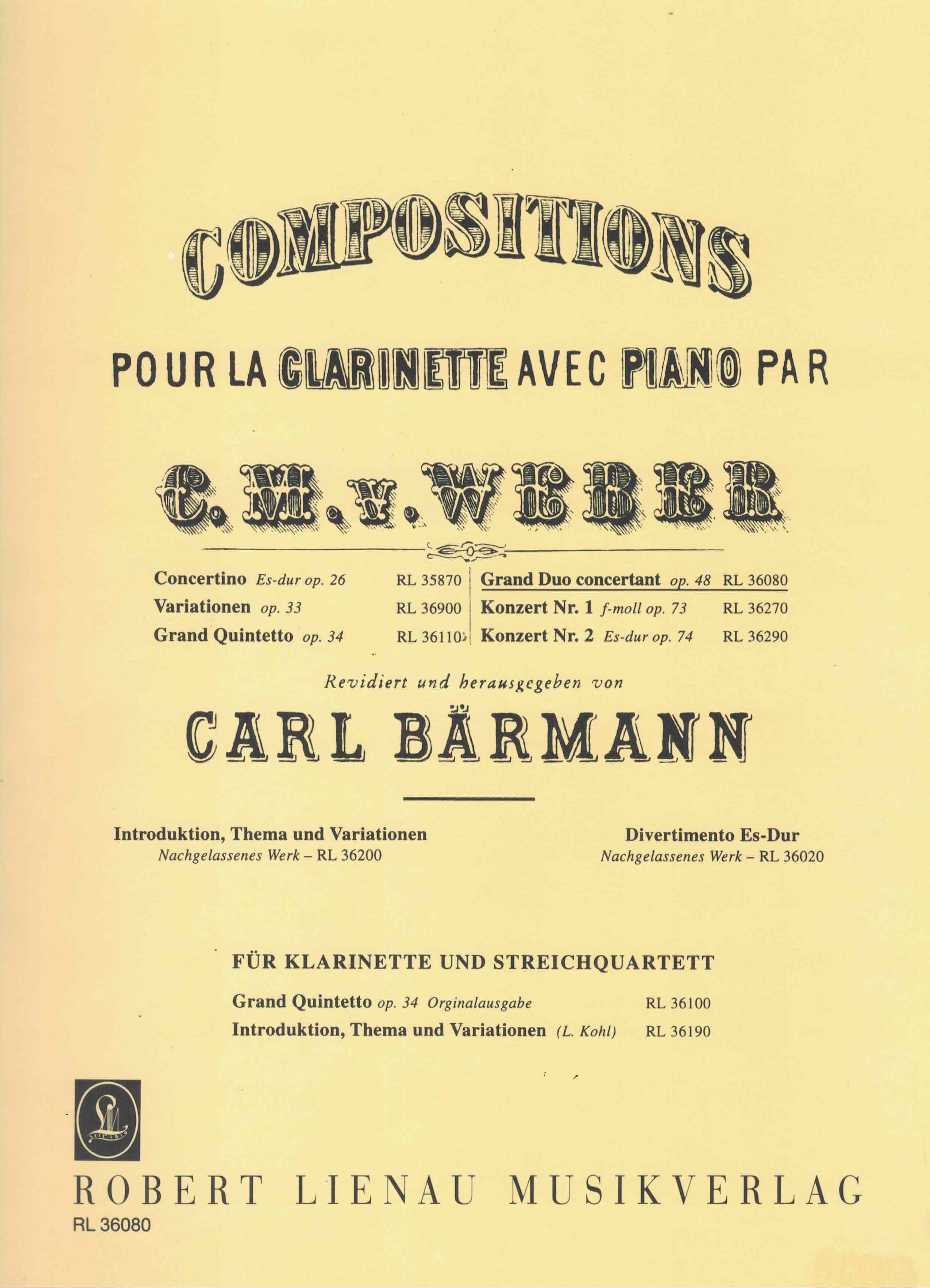 Grand duo Concertant Es-Dur op 48 - Weber, Klarinette/Klavier