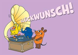 Postkarte Glückwunsch - Grammophon die Maus