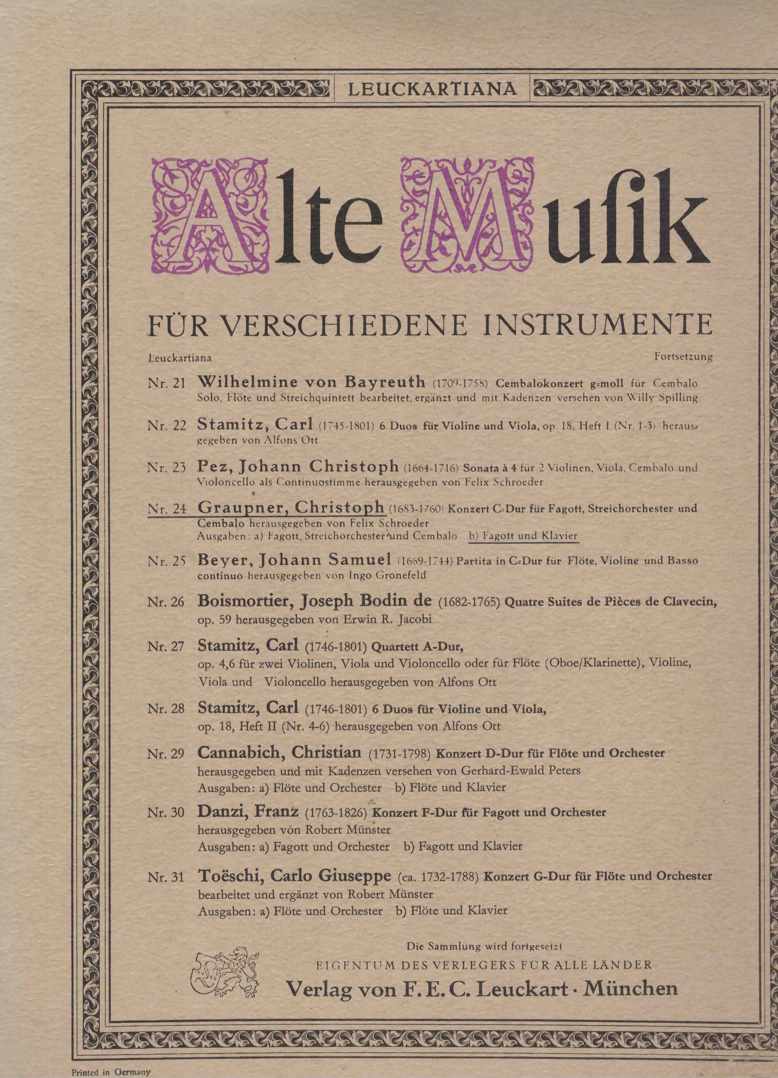 Konzert C-Dur, Graupner, Fag Klav